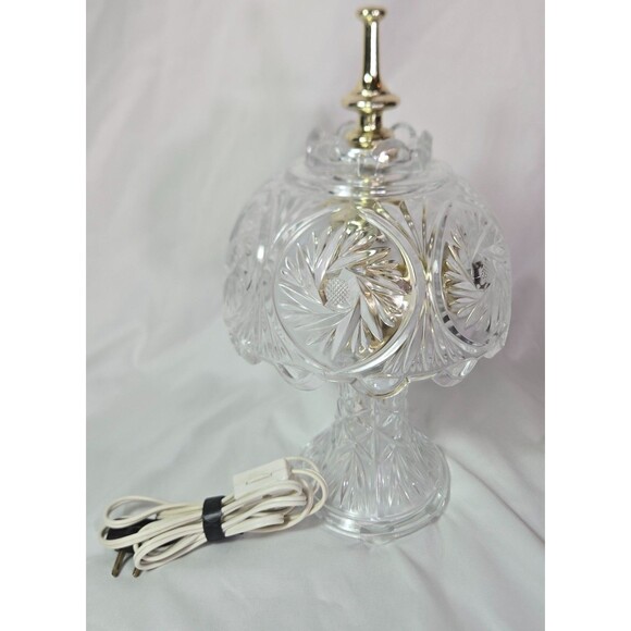 Boudoir Cut Glass Crystal Brass Night Light Dresser Lamp Vintage 11" Pinwheel - Picture 2 of 16